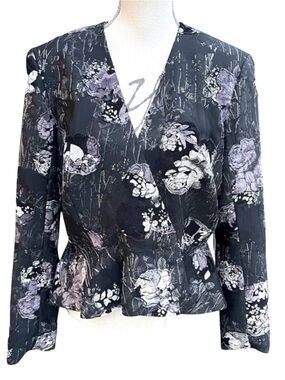 NWT Colure (Vancouver) Black/Purple/White Textured Peplum Blazer Jacket (16)